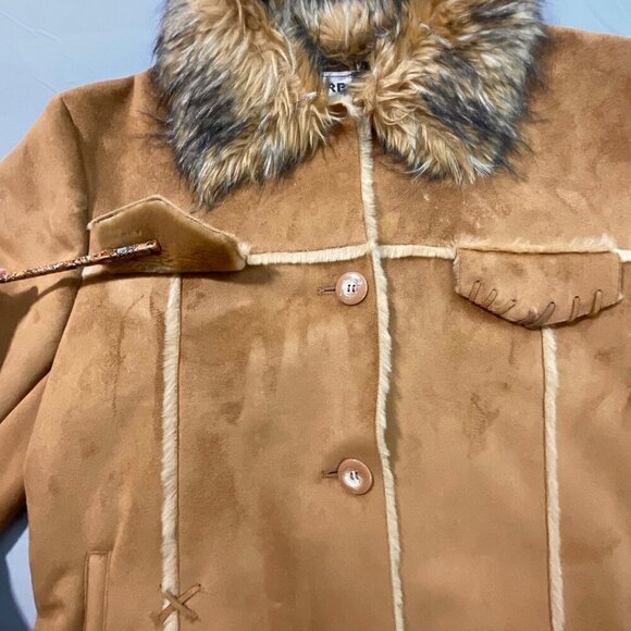 VTG RP Sport Regent Park Jacket Y2K Womens‎ L Cognac Faux Suede Fur Boho Western - Picture 9 of 12